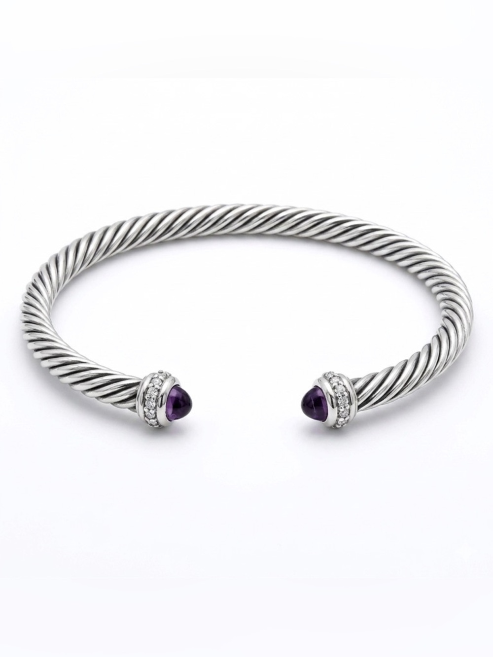 Silver Cable Bracelet with Amethyst Accents